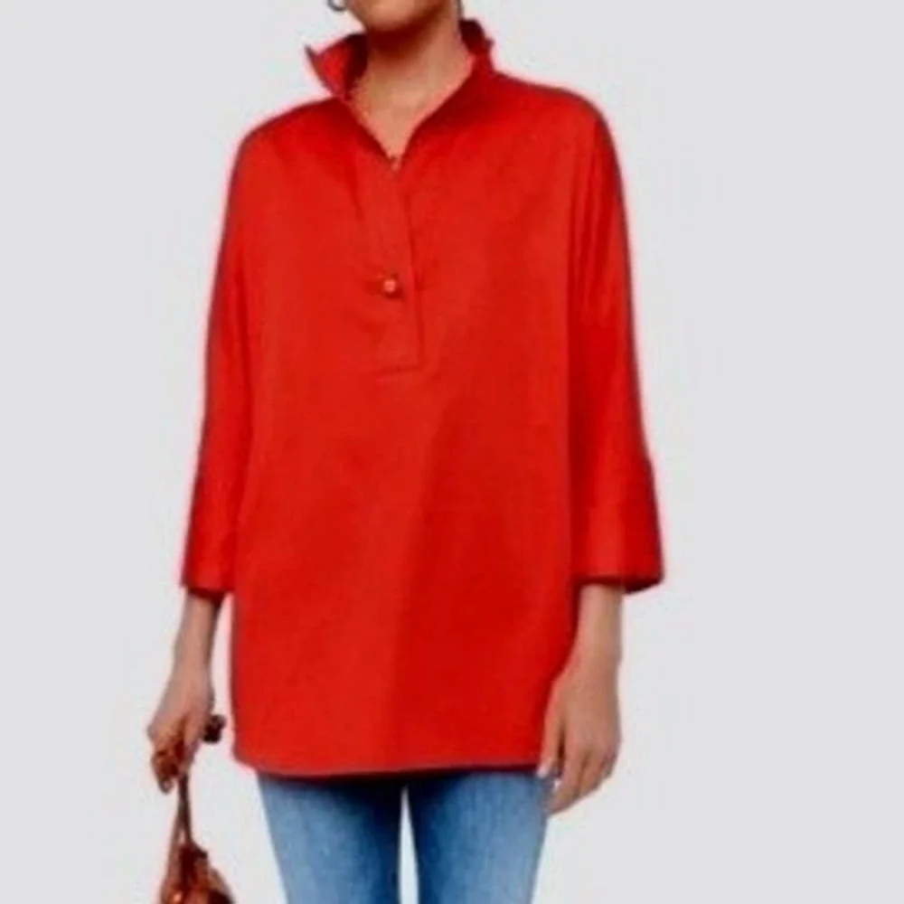 Tuckernuck Willow Poppy Red Cotton Blouse Tunic Gold Buttons Oversized Womens M